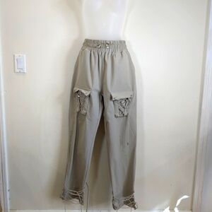 Maniere De Voir parachute corded lace up beige jogger pants, size 10